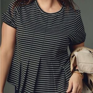 Anthropologie Black and White Striped Short Sleeve Top